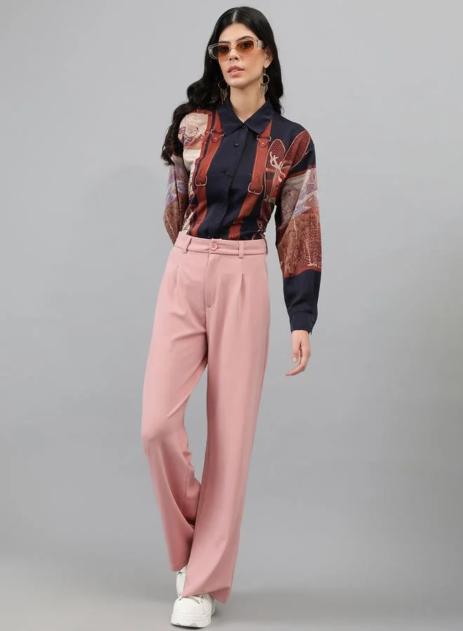 Kotty Solid Regular Fit Trousers with Pockets by Styli