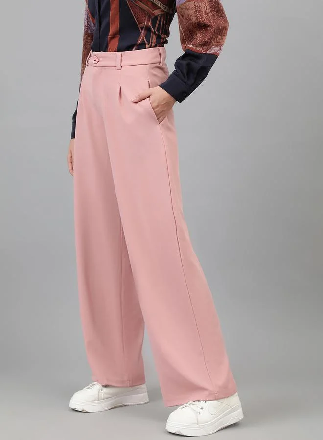 Kotty Solid Regular Fit Trousers with Pockets by Styli