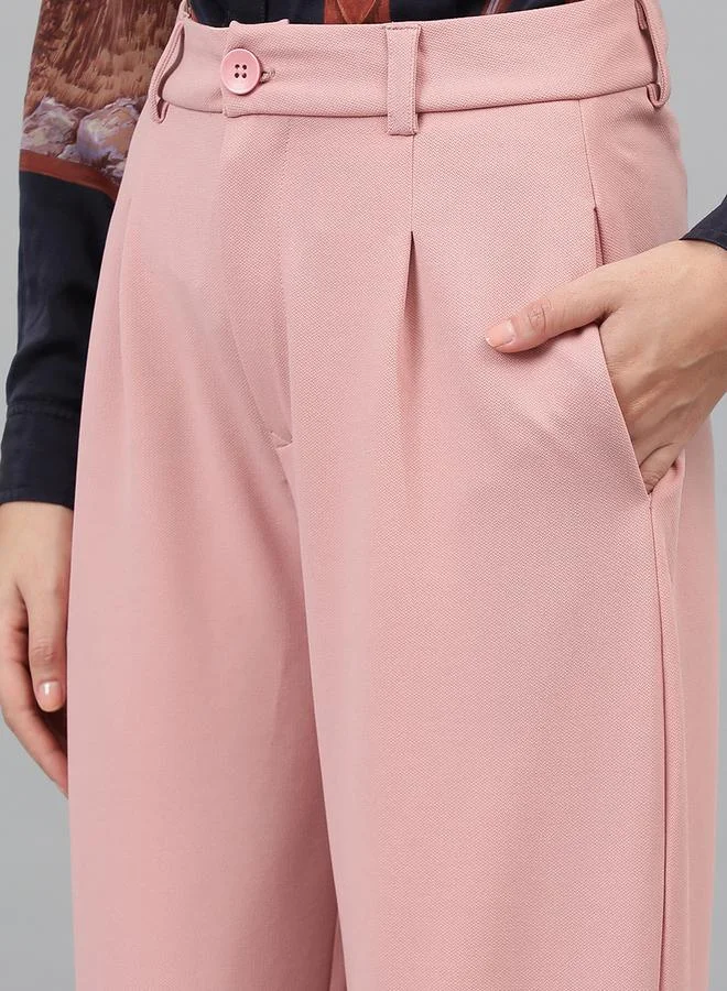 Kotty Solid Regular Fit Trousers with Pockets by Styli