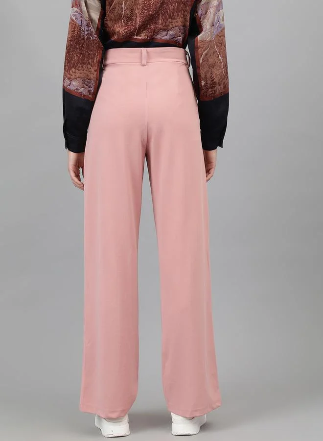 Kotty Solid Regular Fit Trousers with Pockets by Styli
