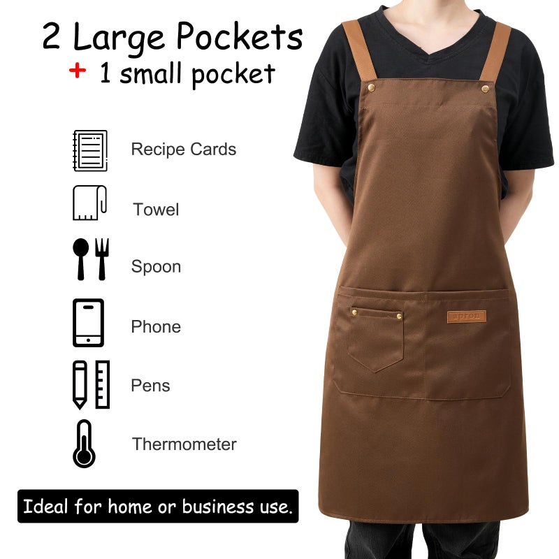 DILLMAN Art Aprons for Men Women Painting Pottery Baking, H Back Straps Waterdrop Kitchen Chef Cooking Apron with Pockets (Brown) - Image 5