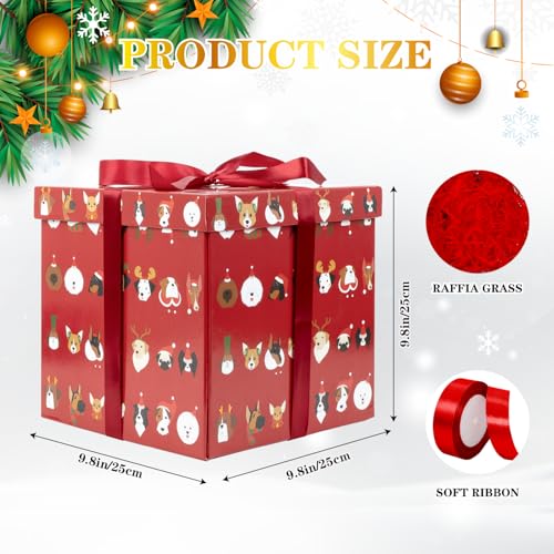 Jaywayang 10 Large Christmas Gift Box with Lid and Ribbon Red Gift Box with Paper Filler for Holiday Xmas Presents Wrapping - Image 3