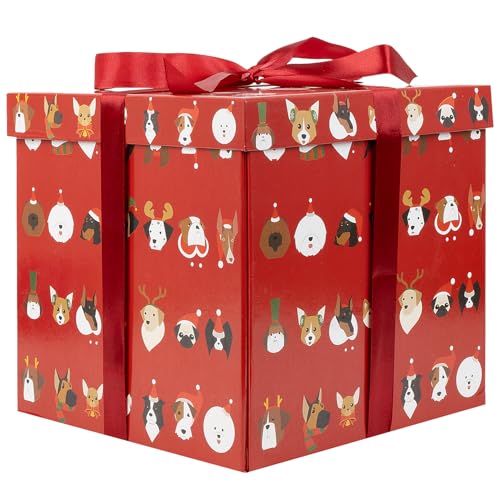 Jaywayang 10 Large Christmas Gift Box with Lid and Ribbon Red Gift Box with Paper Filler for Holiday Xmas Presents Wrapping - Image 1