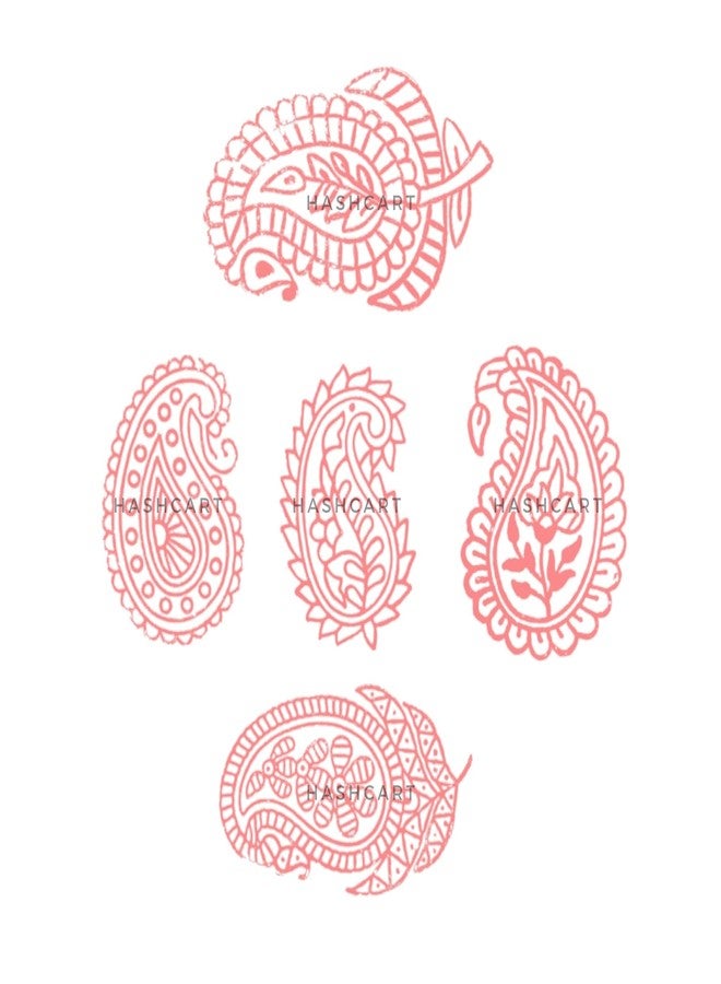 TwoGrams | Set of 5 | Wooden Indian Traditional Paisley Floral Design Printing Stamps/Blocks for Printing Saree Border/Dresses/Craft Card Making/Scrapbook/Clay Pottery - Image 4