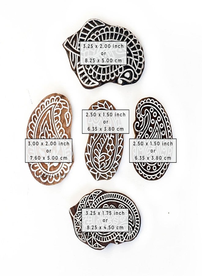 TwoGrams | Set of 5 | Wooden Indian Traditional Paisley Floral Design Printing Stamps/Blocks for Printing Saree Border/Dresses/Craft Card Making/Scrapbook/Clay Pottery - Image 3