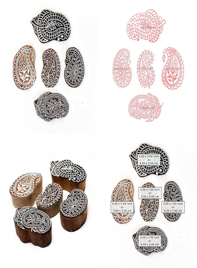 TwoGrams | Set of 5 | Wooden Indian Traditional Paisley Floral Design Printing Stamps/Blocks for Printing Saree Border/Dresses/Craft Card Making/Scrapbook/Clay Pottery - Image 5