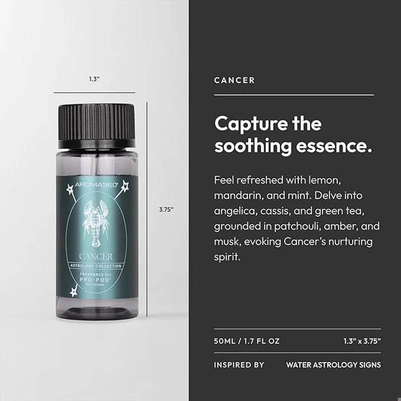 Aroma360  Cancer Pro-Pod Oil Blend - Astrology Inspired for Luxury Essential Oil Diffusers - Aromatherapy Scent Diffuser Oil - Mint, Angelica, and Patchouli - 50 mL, 1.7 fl oz  | Best Price UAE