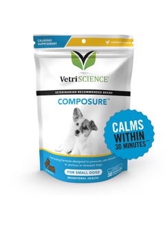 VetriScience Laboratories Composure Calming Treats For Small Dogs And Puppies Anxiety, Separation Stress, Thunder And Barking  Yummy Chews Pets Love, 30 Chews  - Image 1