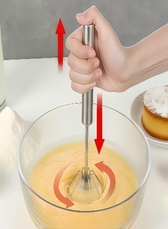 Digead Stainless Steel Egg Whisk, Hand Push Rotary Whisk Blender, Versatile Milk Frother, Hand Push Mixer Stirrer for Blending, Whisking, Beating & Stirring (10+12in) - Image 2