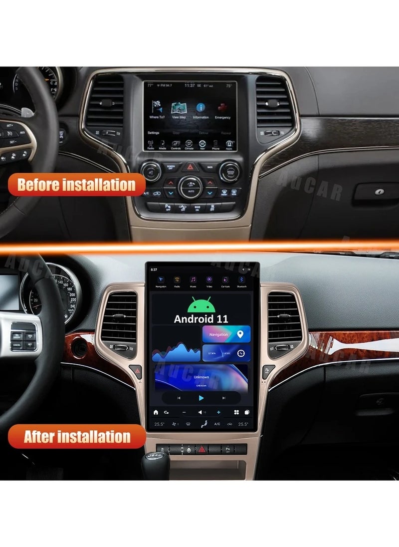 Tesla Screen Car Stereo For Jeep Grand Cherokee 2014-2023 Car Radio 4GB RAM 64GB Rom Multimedia Player GPS Navigation Tesla Screen Head Unit Stereo Carplay Android Auto Wireless QLED Fast interface
