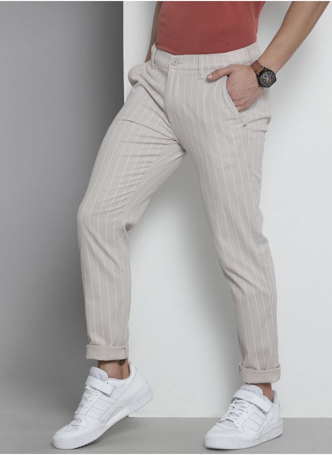The Indian Garage Co Men Slim Fit Striped Mid-Rise Stretchable Chinos  - Image 2