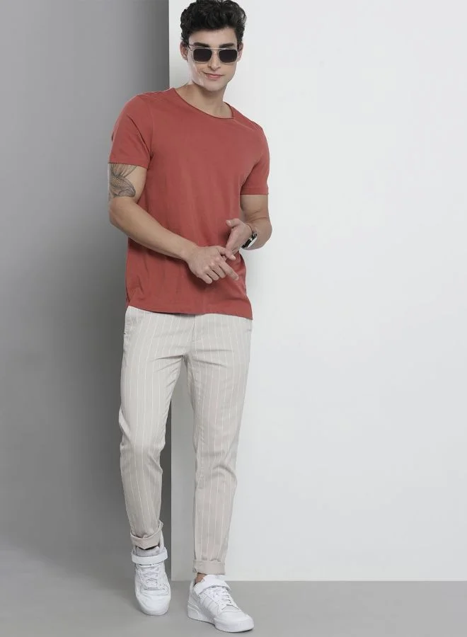 The Indian Garage Co Men Slim Fit Striped Mid-Rise Stretchable Chinos