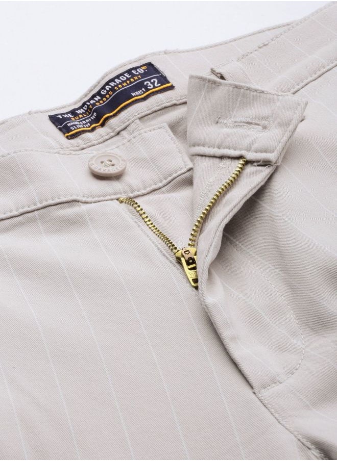 The Indian Garage Co Men Slim Fit Striped Mid-Rise Stretchable Chinos  - Image 3