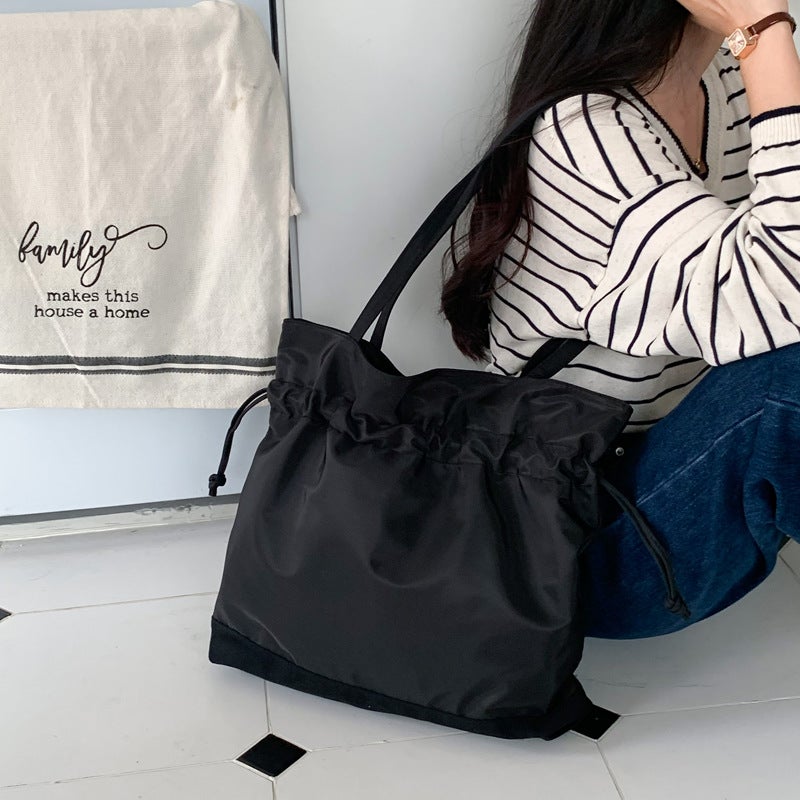 Ins Korean Style Shoulder Bag Large Capacity Nylon Cloth Bag Lazy Style Fashionable Simple Solid Color Drawstring Women'S Shoulder Bag - Image 5