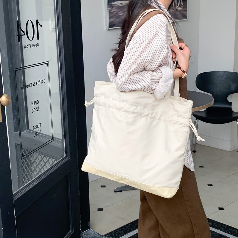 Ins Korean Style Shoulder Bag Large Capacity Nylon Cloth Bag Lazy Style Fashionable Simple Solid Color Drawstring Women'S Shoulder Bag - Image 4