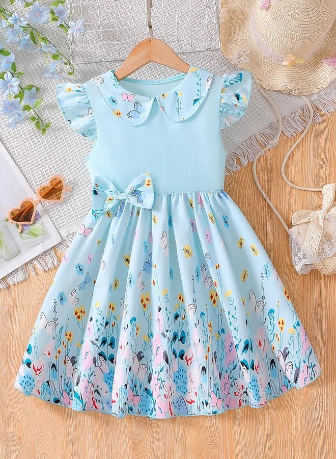 تايك تو Take Two Floral Print Ruffle Hem Dress with Bow Detail