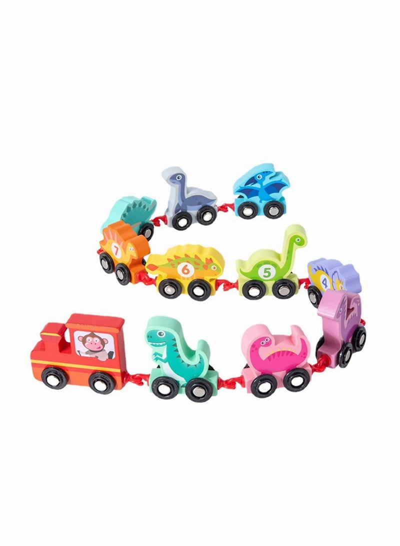 Wooden Dinosaur Train Set with Numbers,11 Pieces Train Cars Includes Locomotive , Count  Color Montessori Educational Toys for Toddlers Age 1 2 3 4 - Image 1