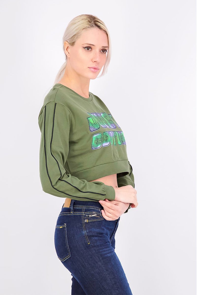 Juicy Couture سويت شيرت جرافيك بكم طويل للنساء، أخضر - Image 4
