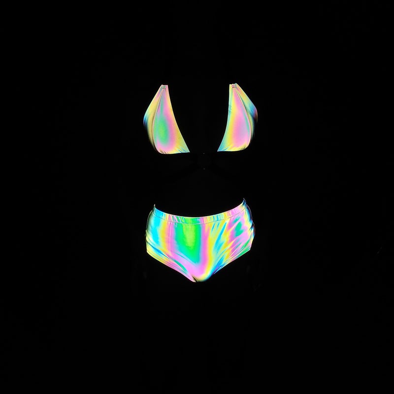 Ring Strap Colorful Reflective Bikini Separates Swimsuit Women'S Colorful Swimwear - Image 2