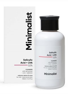 2% Salicylic Acid Face Wash for Oily, Acne Prone Skin | Anti Acne Face Cleanser With LHA & Zinc | Sulphate free Gentle BHA Liquid Exfoliant | For Women & Men | 3.4 Fl Oz / 100 ml