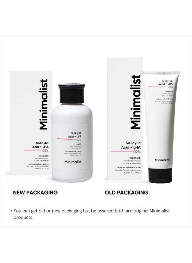 MINIMALIST - 2% Salicylic Acid Face Wash for Oily, Acne Prone Skin | Anti Acne Face Cleanser With LHA & Zinc | Sulphate free Gentle BHA Liquid Exfoliant | For Women & Men | 3.4 Fl Oz / 100 ml - Image 1