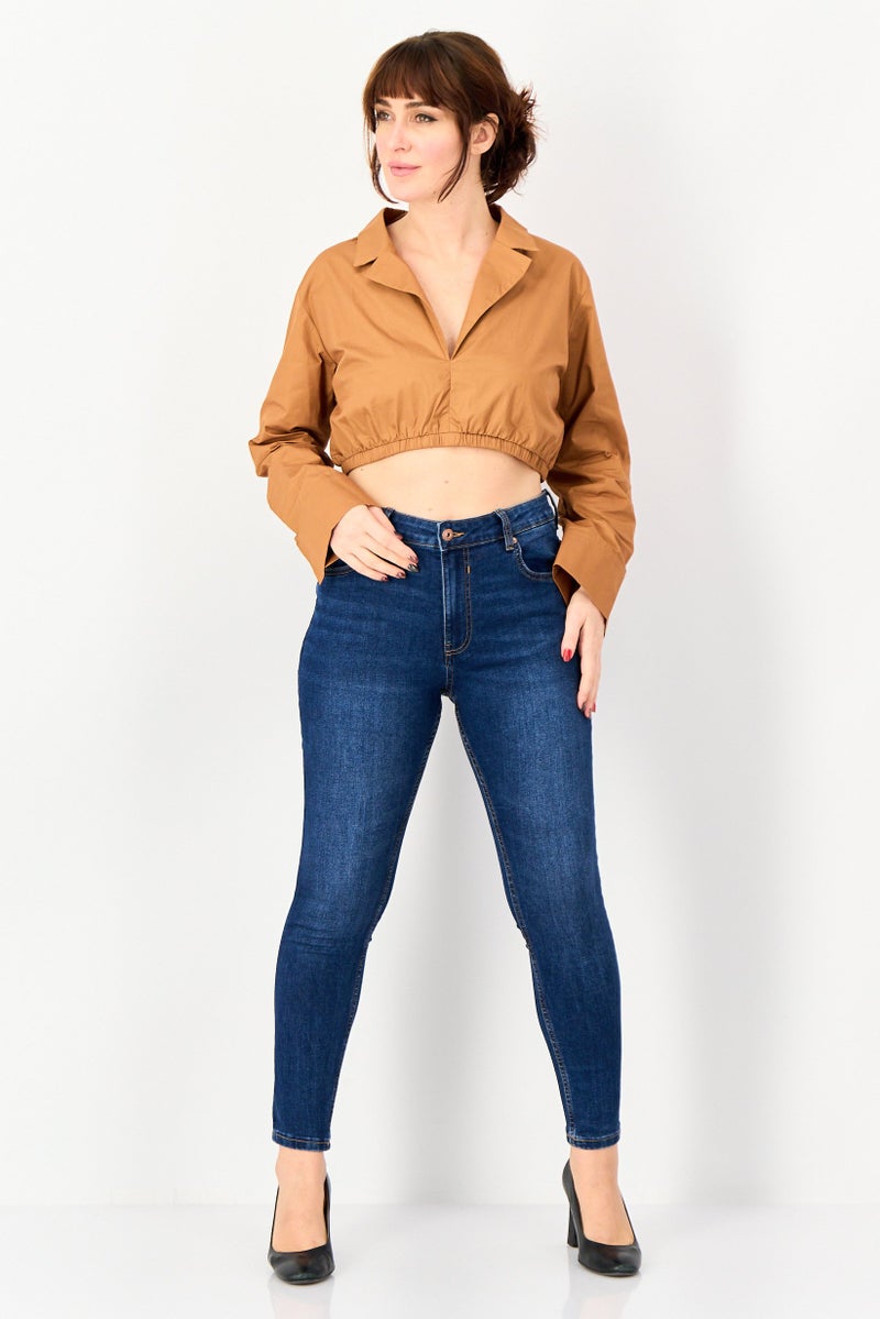 Public Desire x Kenza Women Curve Spread Collar Solid Shirt, Mocha - Image 4