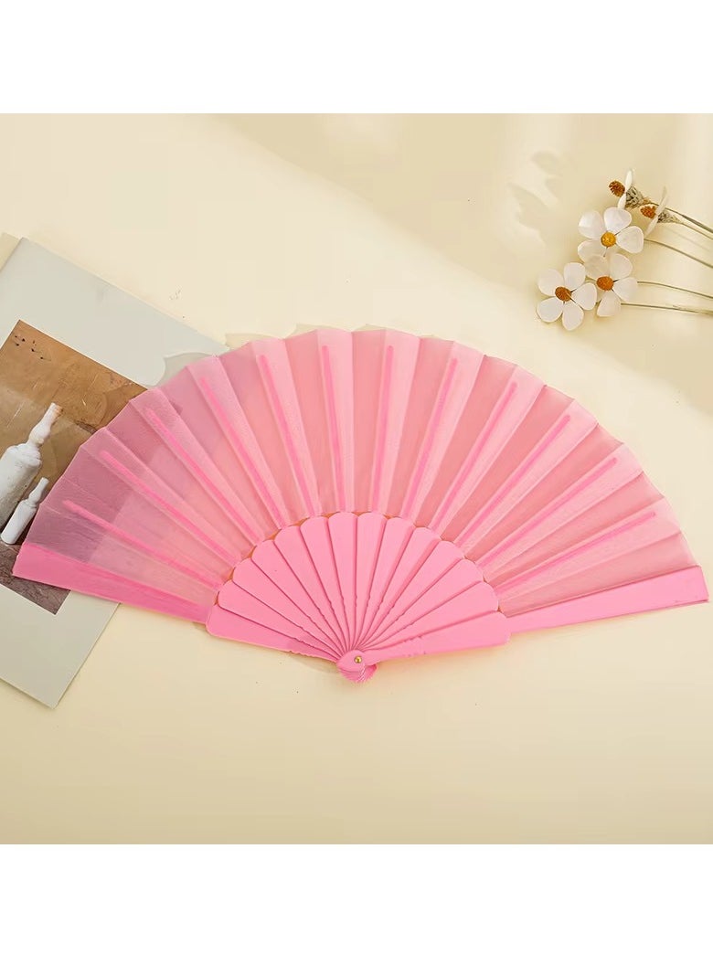 Generic Folding Fan, Handheld Fan with Plastic Frame - Pink  - Image 4