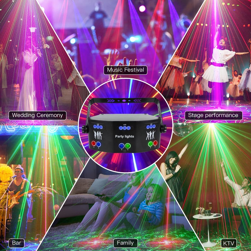 Amki أضواء ديسكو دي جي، 15 عينًا أضواء حفلات RGB، أضواء مسرحية تتحكم بها DMX512، أضواء ستروب LED تعمل بالصوت للحفلات، عرض ليزر حي - ألمنيوم، كهربائي سلكي، أخضر - Image 3