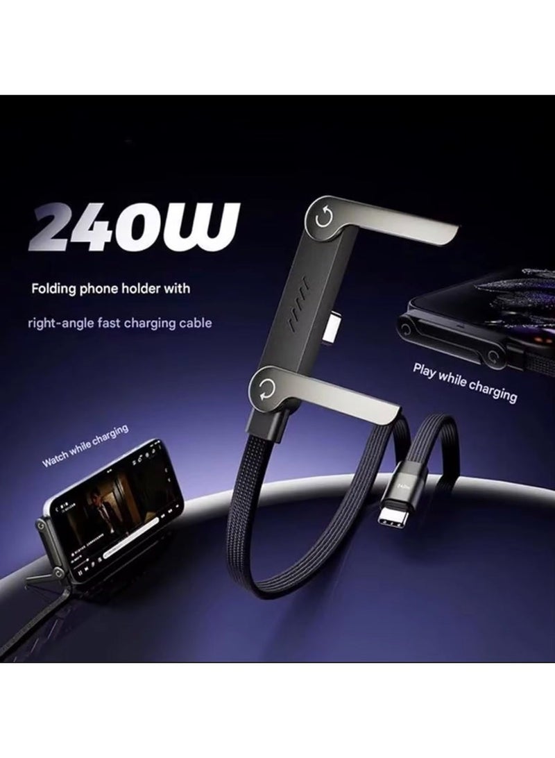 240W Fast Charging USB-C to USB-C Cable with Built-in Stand, 90° Angled Braided Charger Cord for Gaming, Streaming & Laptop Charging, Durable Type-C Cable for iPhone, Samsung, MacBook and all android phones - Image 3