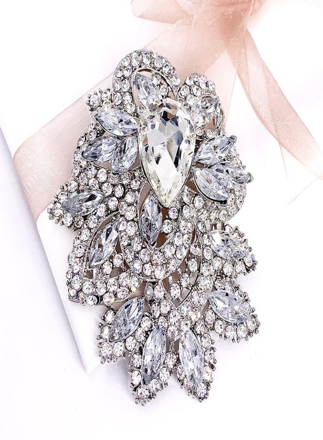 LAXPICOL Women's Vintage Blue Austrian Crystal Elegant Flower Teardrop Brooch Gold Tone (clear) - Image 2