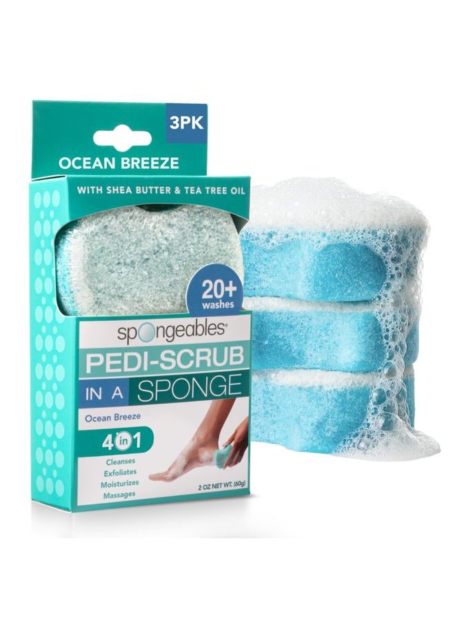 spongeables Pedi Scrub Foot Exfoliating 20+ Wash Sponge, Ocean Breeze, 3 Count - Image 1