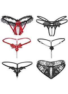 Women Lace G-String Panties, Women's Thong String,Lace Panties Thong Knickers Comfortable G-String Underwear with Pearls (6 Patterns)