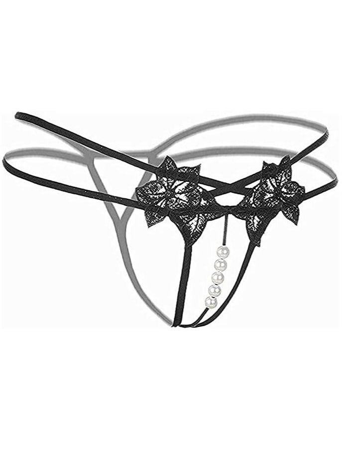 Generic - Women Lace G-String Panties, Women's Thong String,Lace Panties Thong Knickers Comfortable G-String Underwear with Pearls (6 Patterns) - Image 1