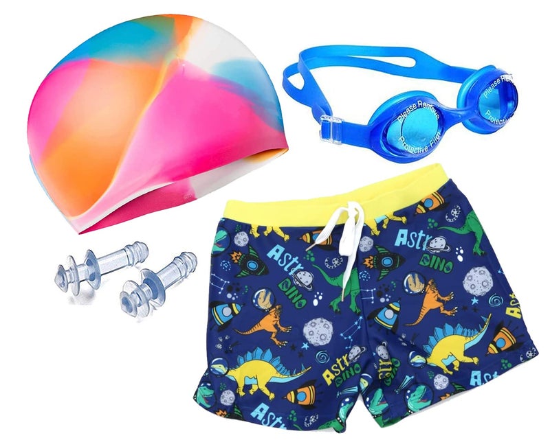 DRAUSS® Boys Swimming Kit with 1 Swimming Shorts, 1 Anti Fog Swimming Goggles, 1 Silicone Swimming Cap, 2 Ear Plugs (6-8 Years, Multi Color) Multicolour - Image 1