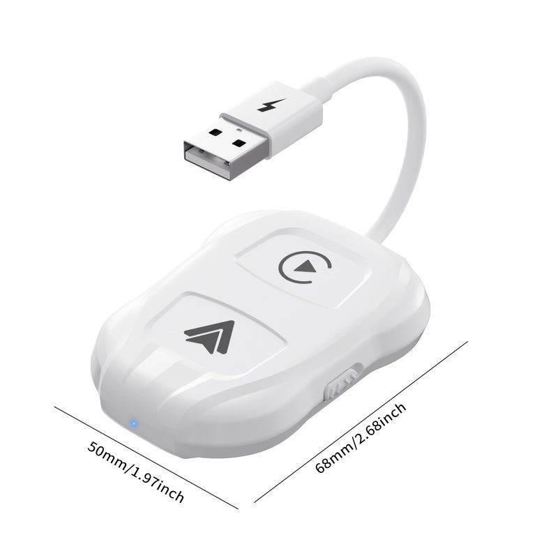 2-In-1 Wireless Car Adapter White: Plug And Play Quick Auto Connect, Wide Compatibility For iOS 12+ Android 11+ - Portable Compact Design, Car Adapter For Factory Wired Car System Equipped Vehicles - Image 2