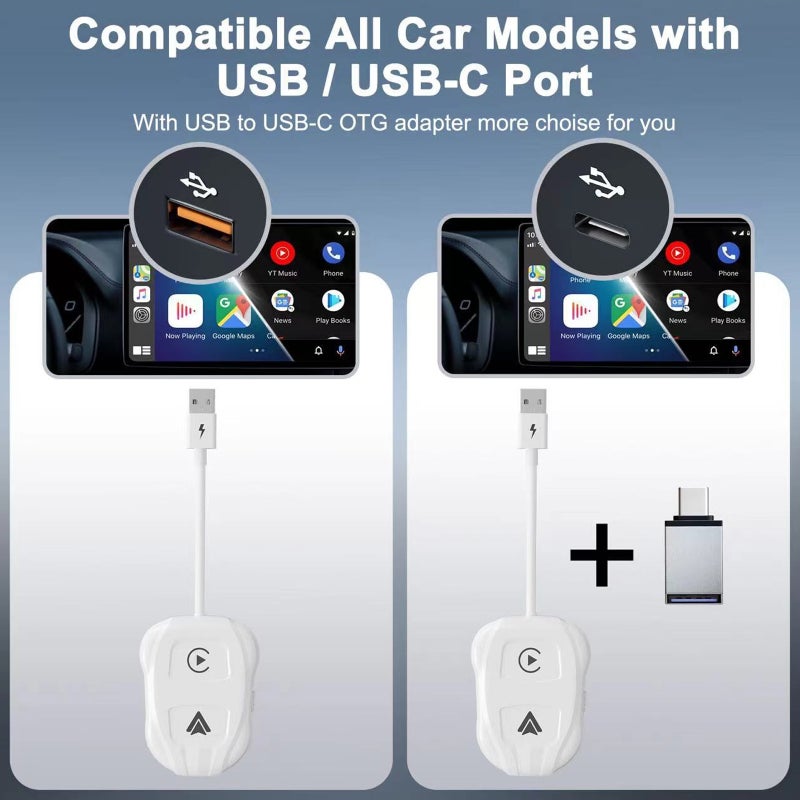 2-In-1 Wireless Car Adapter White: Plug And Play Quick Auto Connect, Wide Compatibility For iOS 12+ Android 11+ - Portable Compact Design, Car Adapter For Factory Wired Car System Equipped Vehicles - Image 5