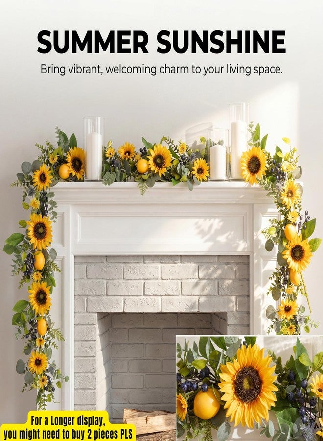 Quixem 60 Inch Sunflower Garland and Lemon Garland for Fireplace Decor, UV Resistant Summer Greenery, Waterproof Artificial Garland for Farmhouse Fall Garland Transition - Image 2