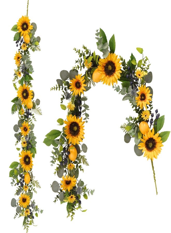 Quixem 60 Inch Sunflower Garland and Lemon Garland for Fireplace Decor, UV Resistant Summer Greenery, Waterproof Artificial Garland for Farmhouse Fall Garland Transition - Image 1