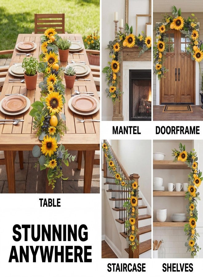 Quixem 60 Inch Sunflower Garland and Lemon Garland for Fireplace Decor, UV Resistant Summer Greenery, Waterproof Artificial Garland for Farmhouse Fall Garland Transition - Image 3