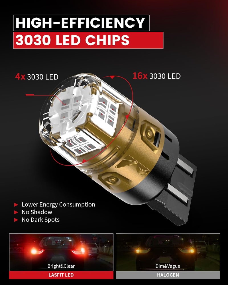 LASFIT 7443 LED Brake Tail Light Bulb, Super Bright 7444NA 7443R 7444 7440 7440A for Stop Parking Lights, W21W WY21W 992, Only for Standard Socket, Red (2pcs) - Image 5