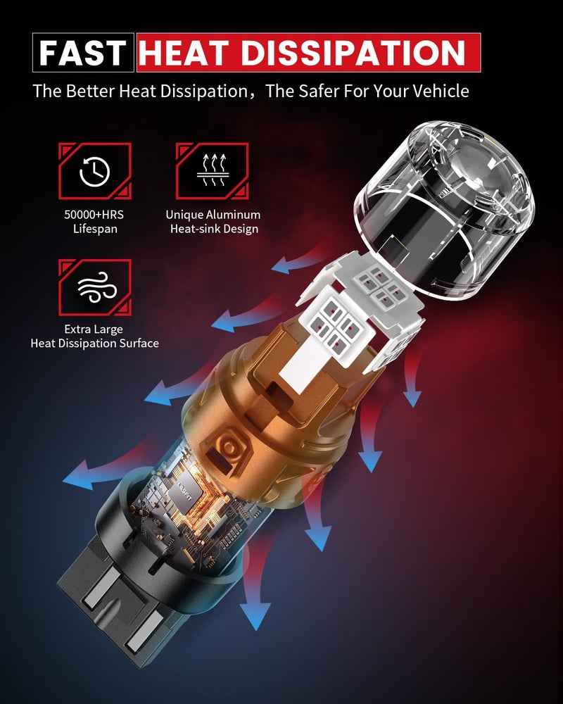 LASFIT 7443 LED Brake Tail Light Bulb, Super Bright 7444NA 7443R 7444 7440 7440A for Stop Parking Lights, W21W WY21W 992, Only for Standard Socket, Red (2pcs) - Image 4