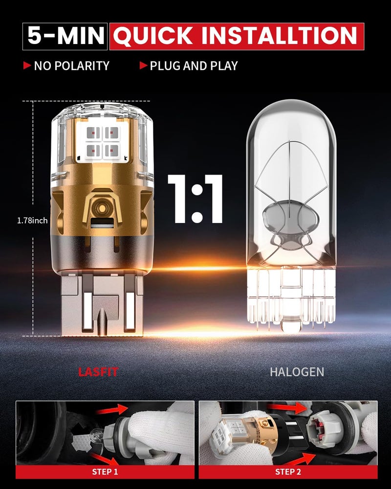 LASFIT 7443 LED Brake Tail Light Bulb, Super Bright 7444NA 7443R 7444 7440 7440A for Stop Parking Lights, W21W WY21W 992, Only for Standard Socket, Red (2pcs) - Image 3