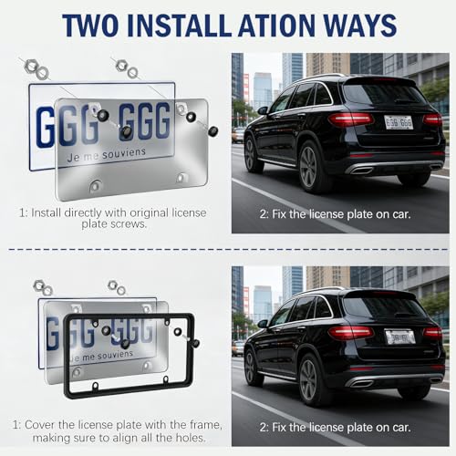Bmrewax 2 Pack License Plate Frames with Clear Protective Shields, Universal Car Front & Rear Plate Protector Set with Screws & Caps, Anti-Rust Plastic License Plate Holders for Most Vehicles - Image 5