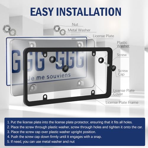 Bmrewax 2 Pack License Plate Frames with Clear Protective Shields, Universal Car Front & Rear Plate Protector Set with Screws & Caps, Anti-Rust Plastic License Plate Holders for Most Vehicles - Image 3