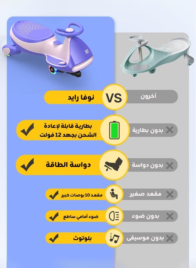 ريوليو سيارة دريفت كهربائية للأطفال والبالغين – سكوتر تأرجح كهربائي بقوة  مع دواسة، سرعتين، عجلات مضيئة، تصميم مضاد للانقلاب، موسيقى بلوتوث، يتحمل حتى ‎150‎ رطلاً - Image 2