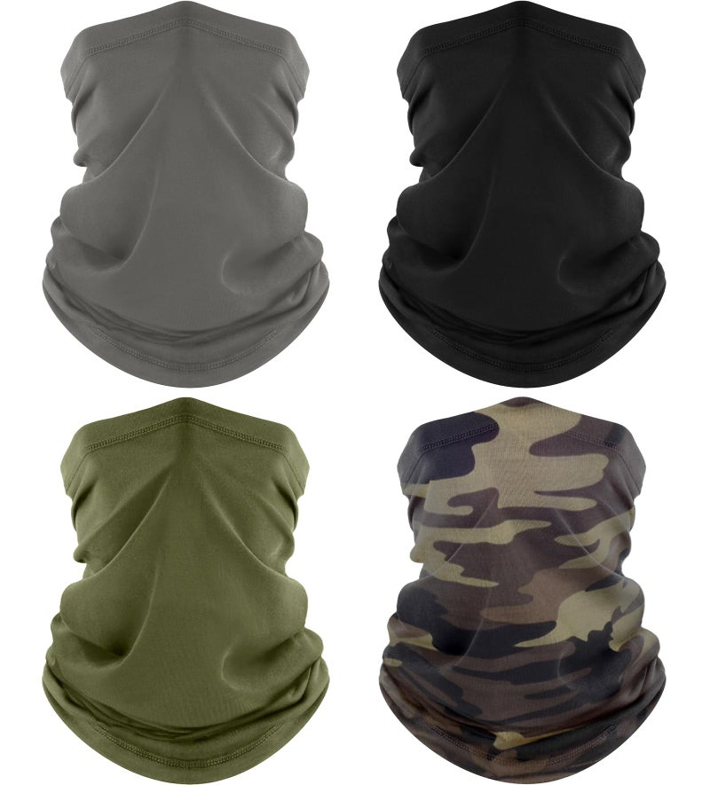 ROXUN 4 Pack Neck Gaiter, Cooling Breathable Face Mask UV Protection Scarf Hiking Bandana for Men/Women Black+Gray+Army Green+Camo - Image 1