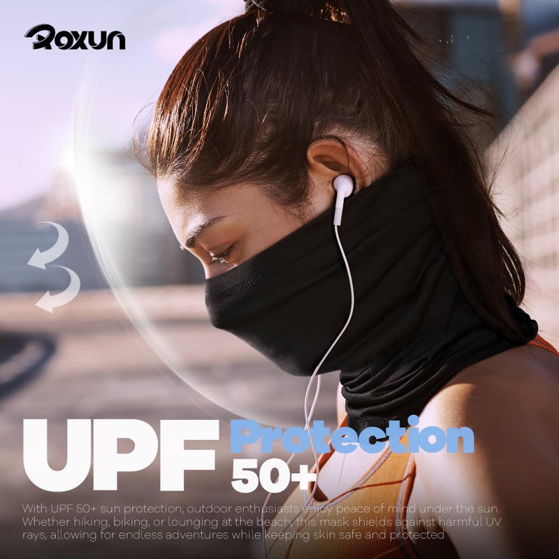 ROXUN 4 Pack Neck Gaiter, Cooling Breathable Face Mask UV Protection Scarf Hiking Bandana for Men/Women Black+Gray+Army Green+Camo - Image 4