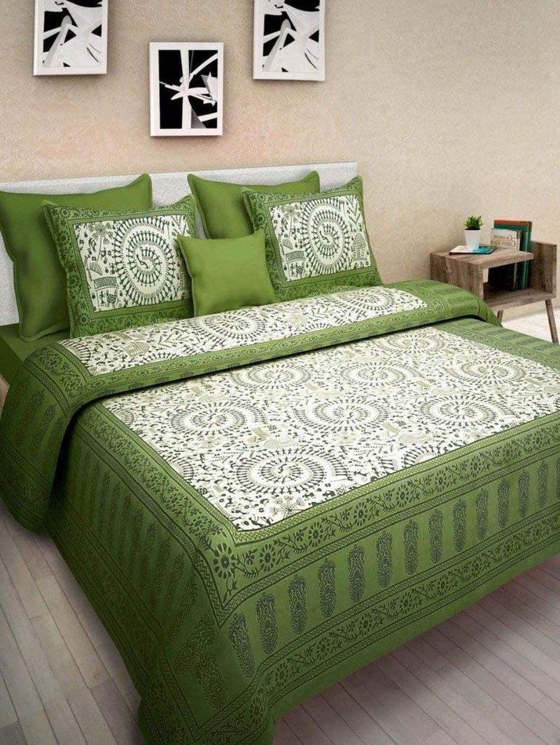 BedZone 100 Jaipuri Cotton Combo Set of 2 Double Bedsheet with 4 Pillow Covers Multi - Image 2