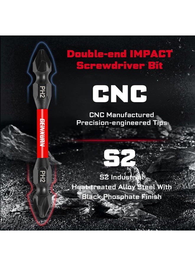 Geinxurn 20Pcs Impact Double End Screwdriver Bit Set, 2.56 in. Mixed Reversible Power Driver Bits, Magnetic S2 Steel Two Sides PH2/T20/T25/SQ2/SL1/4 Screwdriver Bit Tips Set with Storage M-Box - Image 4