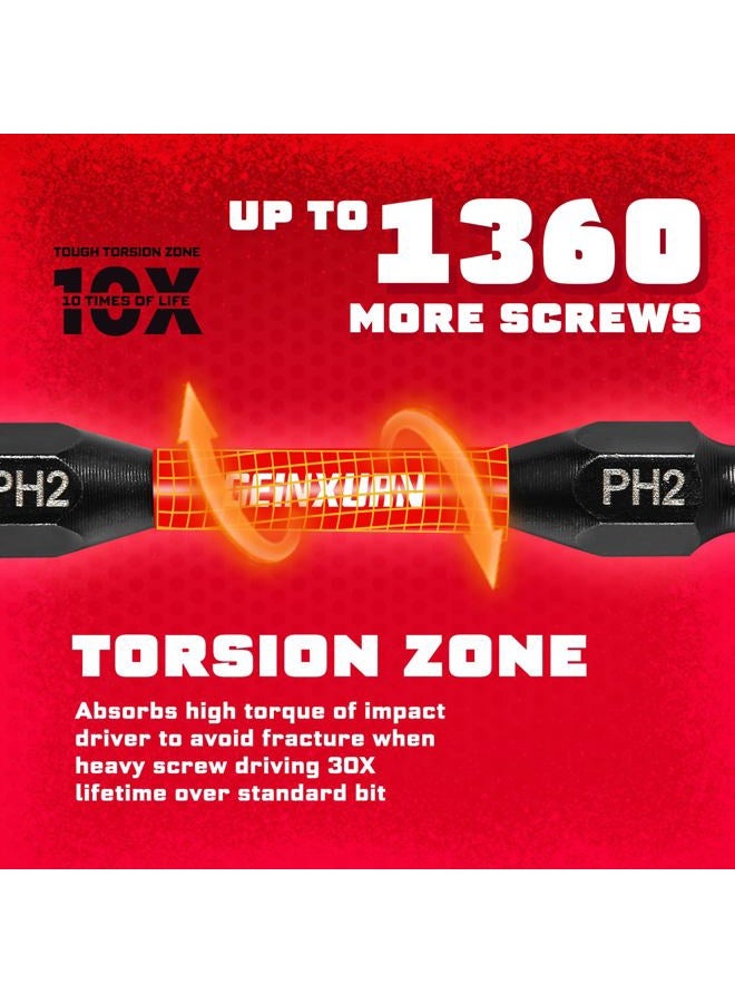 Geinxurn 20Pcs Impact Double End Screwdriver Bit Set, 2.56 in. Mixed Reversible Power Driver Bits, Magnetic S2 Steel Two Sides PH2/T20/T25/SQ2/SL1/4 Screwdriver Bit Tips Set with Storage M-Box - Image 5